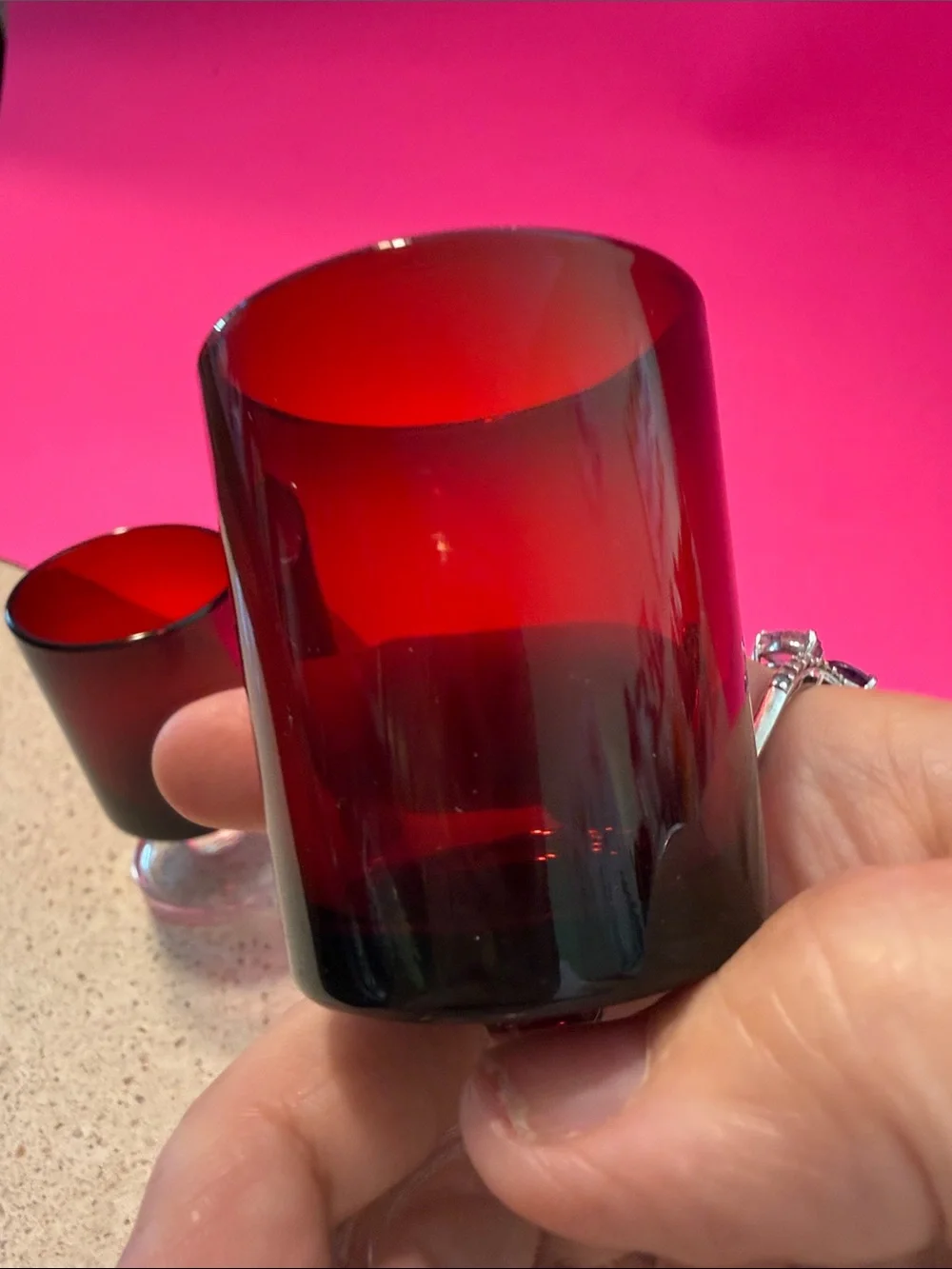 Vintage Set of 2 Ruby Red Cordial Glasses